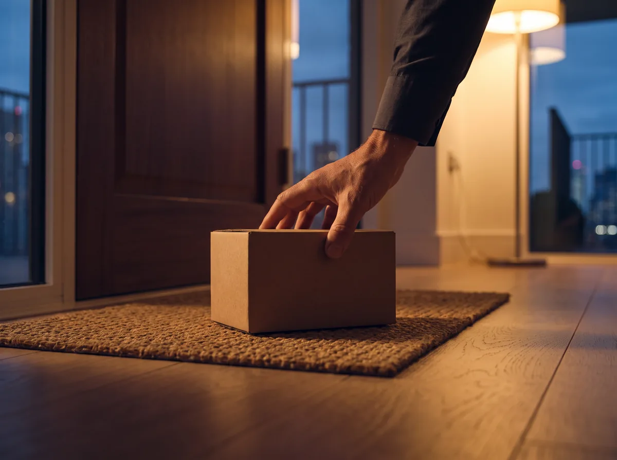 A delivery box picked up inside a front door